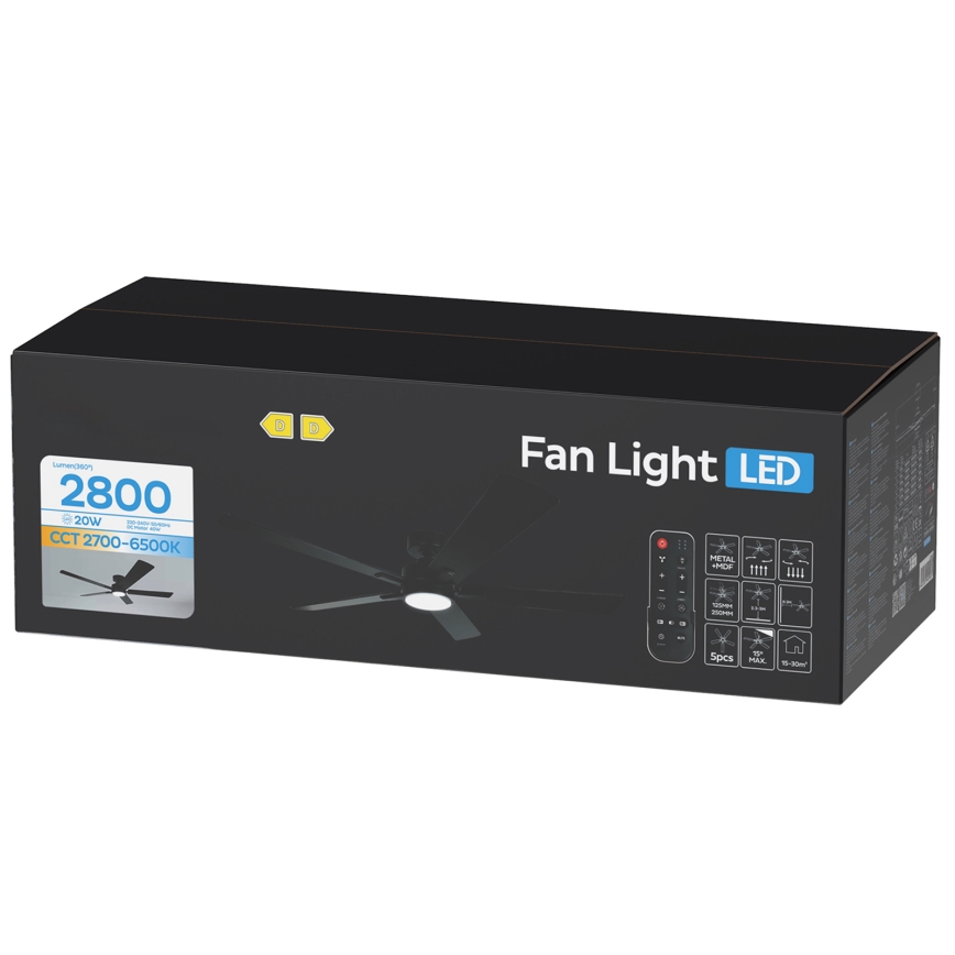 ZEVENTI - LED Ściemnialny wentylator sufitowy WAIKIKI LED/20W/230V 2700-6500K 132 cm czarny + zdalne sterowanie