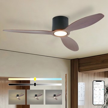 ZEVENTI - Ściemnialny wentylator sufitowy LED VENTORA LED/24W/230V 3000/4000/6000K Wi-Fi Tuya czarny/orzech + pilot zdalnego sterowania