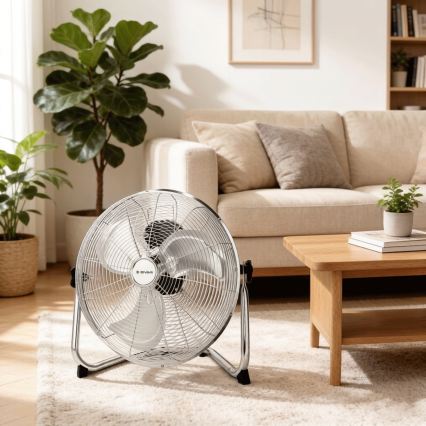 ZEVENTI - Wentylator podłogowy FLOW 60W/230V 44,5 cm chrom błyszczący