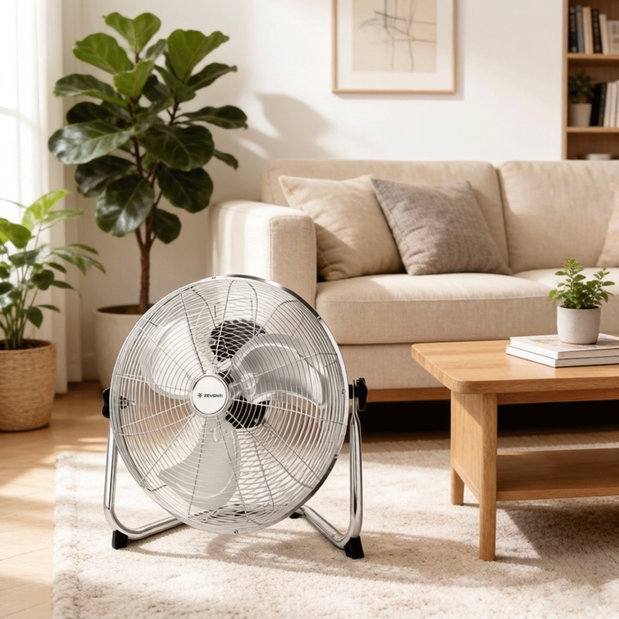 ZEVENTI - Wentylator podłogowy FLOW 60W/230V 44,5 cm chrom błyszczący