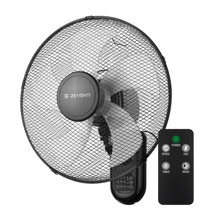 ZEVENTI - Wentylator ścienny FANNY 45W/230V śr. 41 cm czarny + pilot zdalnego sterowania