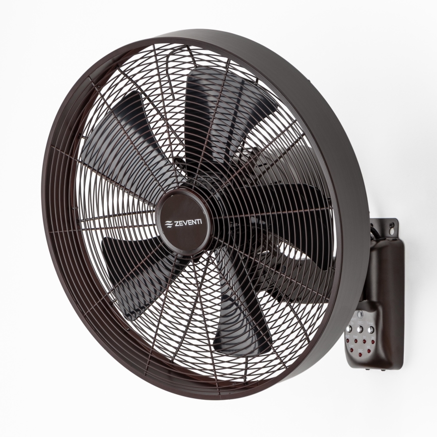ZEVENTI - Wentylator ścienny FREEZE 50W/230V śr. 40 cm czarny/brązowy + pilot zdalnego sterowania