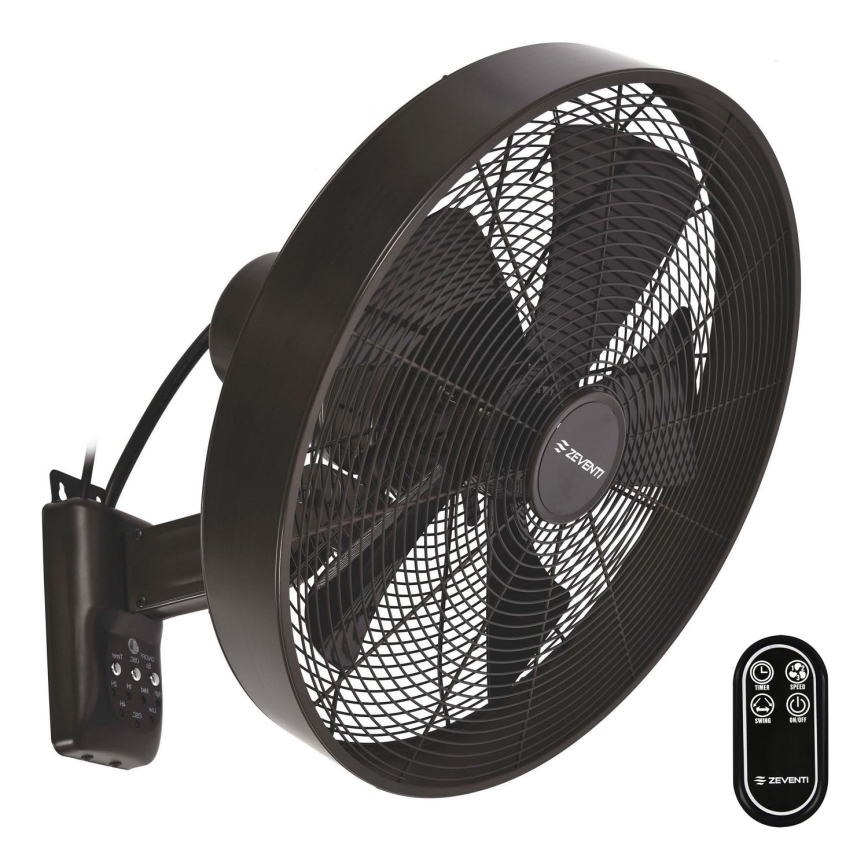 ZEVENTI - Wentylator ścienny FREEZE 50W/230V śr. 40 cm czarny/brązowy + pilot zdalnego sterowania