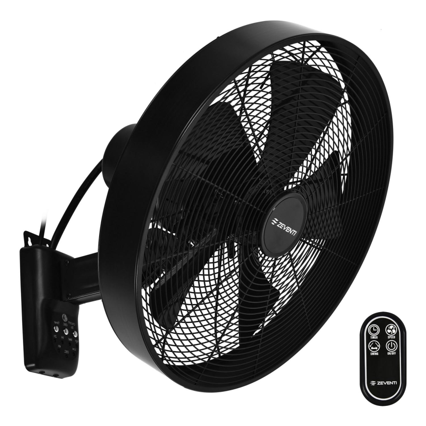 ZEVENTI - Wentylator ścienny FREEZE 50W/230V śr. 40 cm czarny + pilot zdalnego sterowania