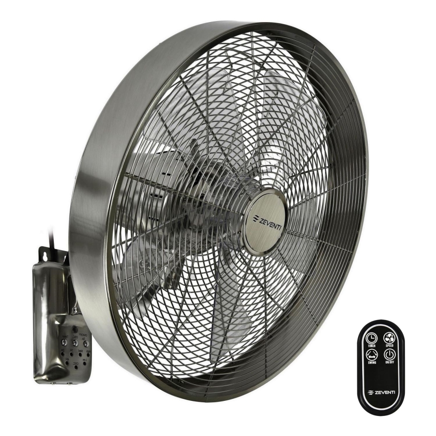 ZEVENTI - Wentylator ścienny FREEZE 50W/230V śr. 40 cm matowy chrom + pilot zdalnego sterowania