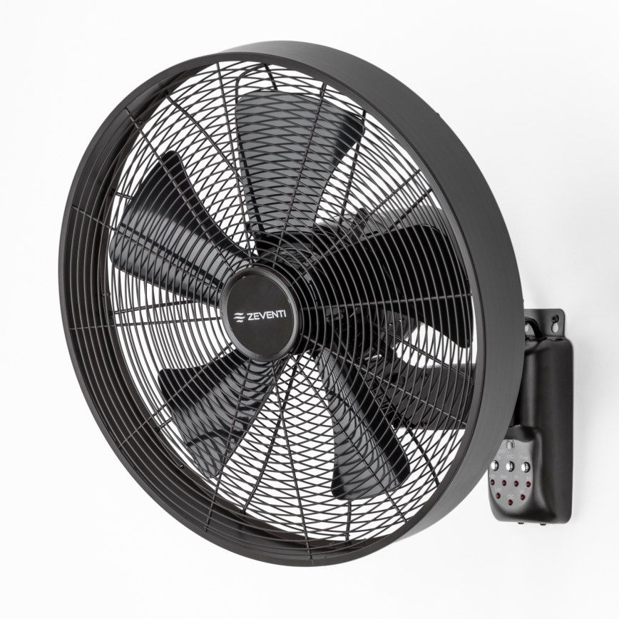 ZEVENTI - Wentylator ścienny FREEZE 50W/230V Ø 45 cm czarny + pilot zdalnego sterowania
