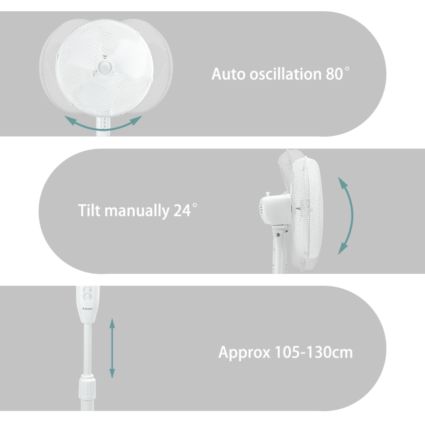 ZEVENTI - Wentylator stojący FLOW 40W/230V biały