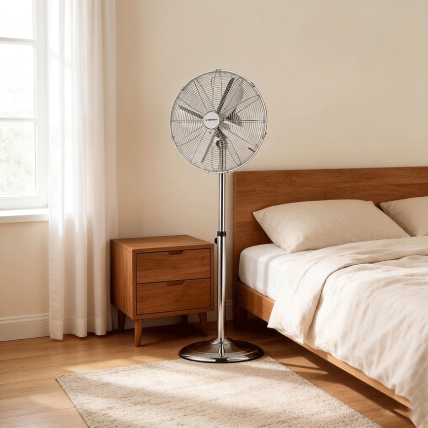 ZEVENTI - Wentylator stojący FLOW 50W/230V 125 cm błyszczący chrom