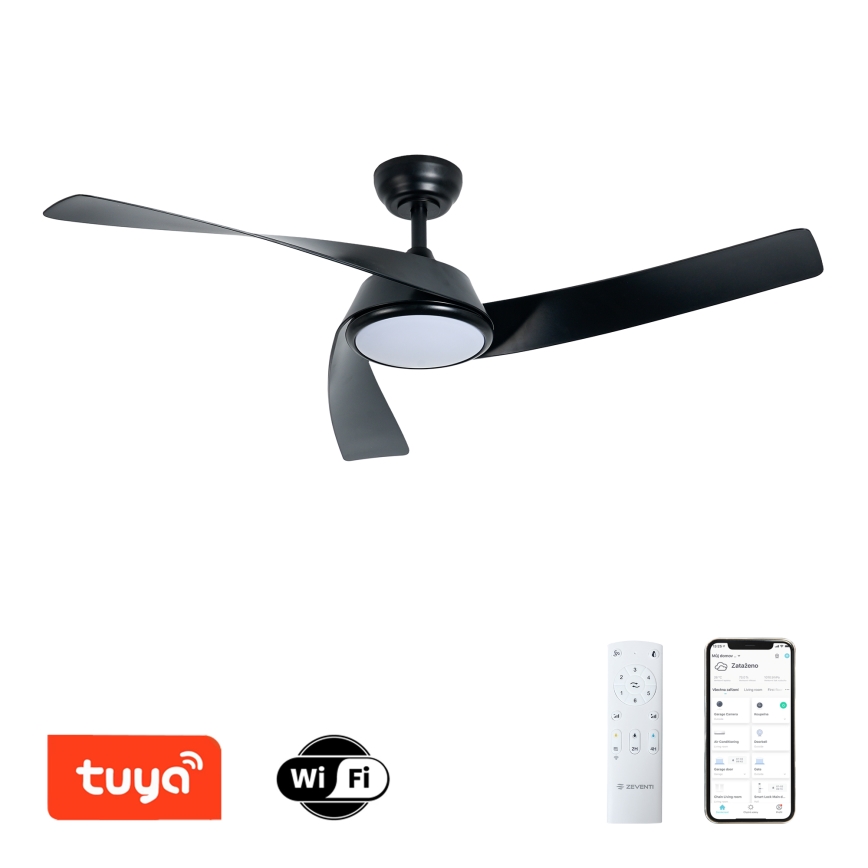 ZEVENTI - LED ściemnialny wentylator sufitowy AERYS LED/24W/230V 3000/4000/6000K Wi‑Fi Tuya czarny + pilot zdalnego sterowania