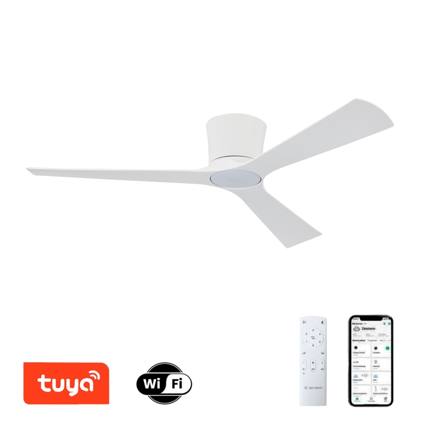 ZEVENTI - ściemnialny sufitowy wentylator LED AUREX LED/24W/230V 3000/4000/6000K Wi-Fi Tuya biały + pilot zdalnego sterowania