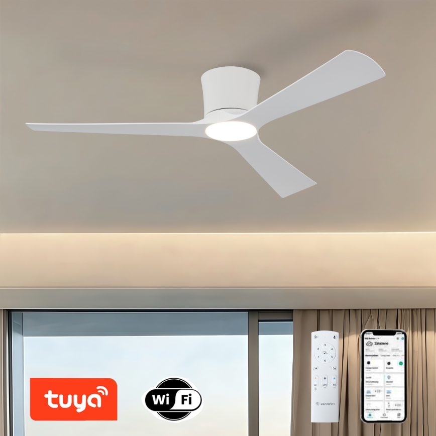 ZEVENTI - ściemnialny sufitowy wentylator LED AUREX LED/24W/230V 3000/4000/6000K Wi-Fi Tuya biały + pilot zdalnego sterowania