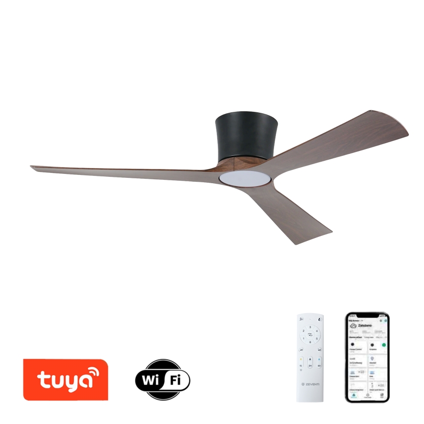 ZEVENTI - Ściemnialny wentylator sufitowy LED AUREX LED/24W/230V 3000/4000/6000K Wi‑Fi Tuya czarny/orzech + pilot zdalnego sterowania