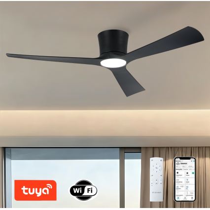ZEVENTI - LED ściemnialny sufitowy wentylator AUREX LED/24W/230V 3000/4000/6000K Wi-Fi Tuya czarny + zdalne sterowanie