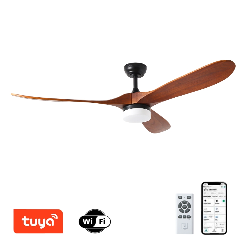 ZEVENTI - LED Ściemnialny wentylator sufitowy GINOSA LED/18W/230V 3000-6000K Wi-Fi Tuya czarny/dąb + zdalne sterowanie