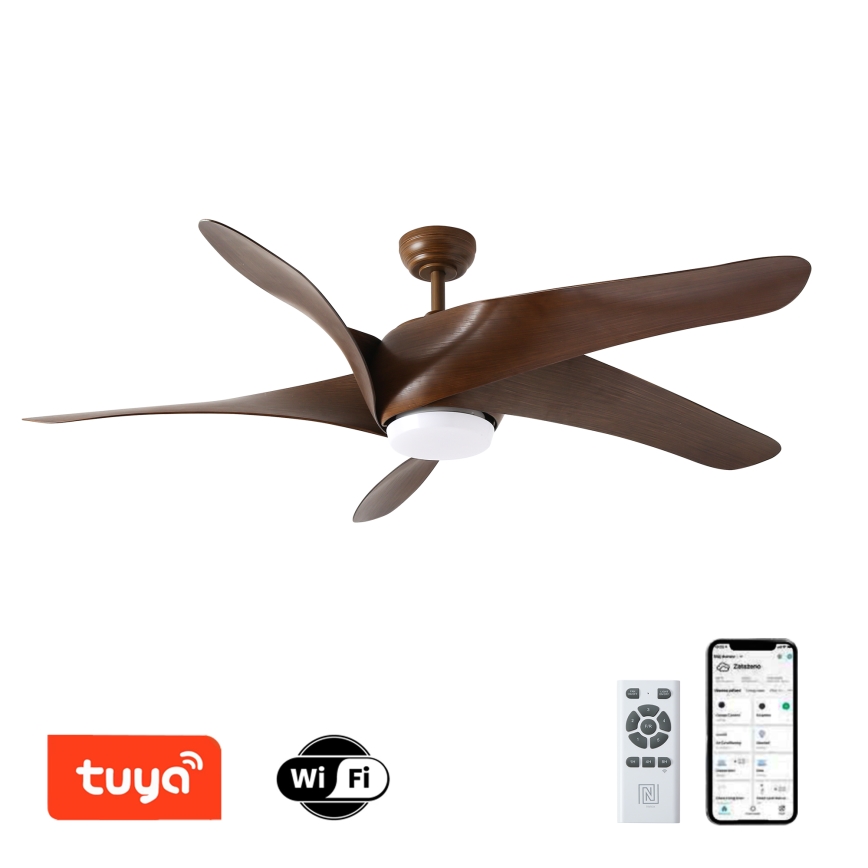 ZEVENTI - LED Ściemnialny wentylator sufitowy LUCCA LED/18W/230V 3000-6000K Wi-Fi Tuya brązowy + zdalne sterowanie