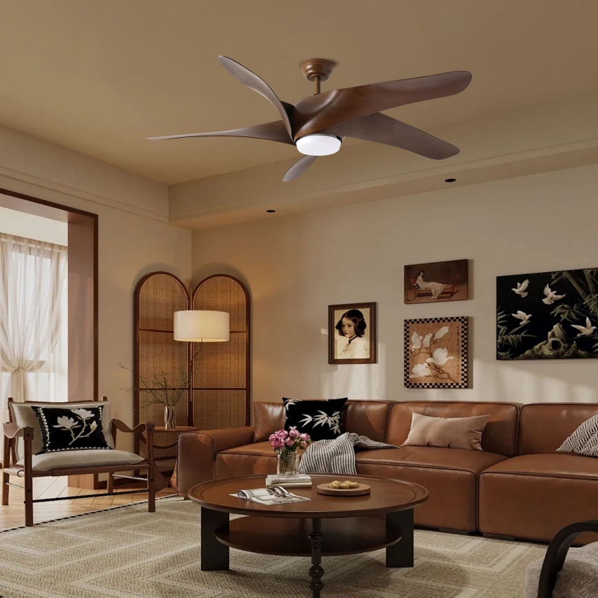 ZEVENTI - LED Ściemnialny wentylator sufitowy LUCCA LED/18W/230V 3000-6000K Wi-Fi Tuya brązowy + zdalne sterowanie