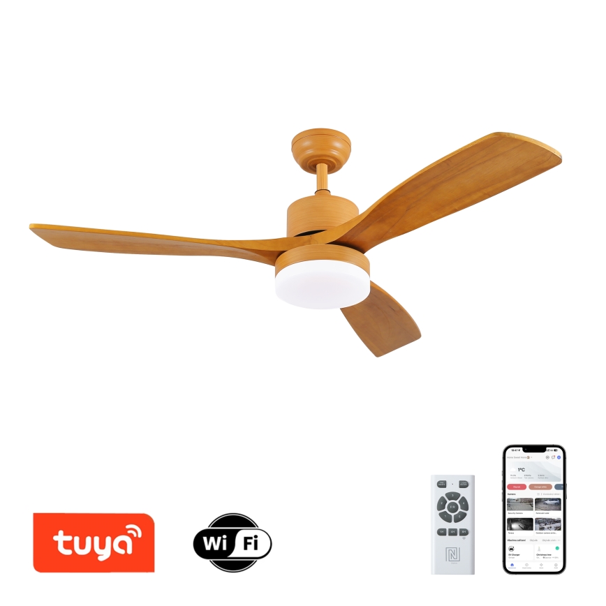 ZEVENTI - LED Ściemnialny wentylator sufitowy MARE LED/24W/230V 3000-6000K Wi-Fi Tuya dąb + zdalne sterowanie