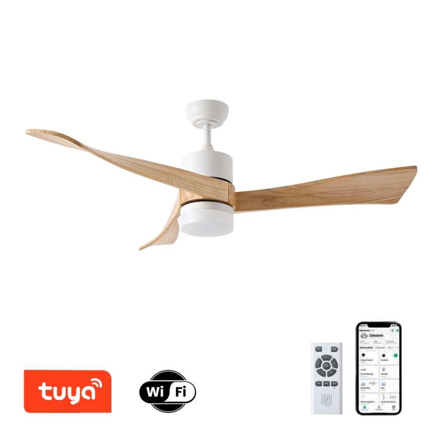ZEVENTI - Wentylator sufitowy LED NATURITO LED/18W/230V 3000-6000K Wi-Fi Tuya biały/dąb + zdalne sterowanie
