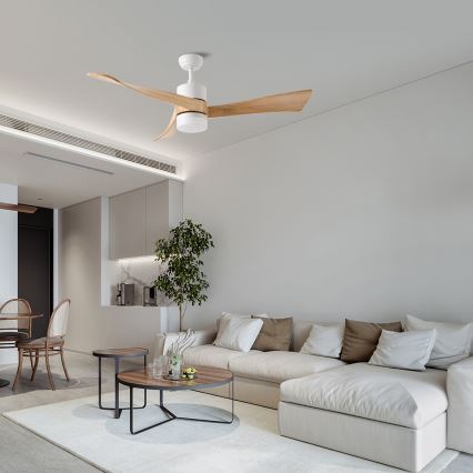 ZEVENTI - Wentylator sufitowy LED NATURITO LED/18W/230V 3000-6000K Wi-Fi Tuya biały/dąb + zdalne sterowanie