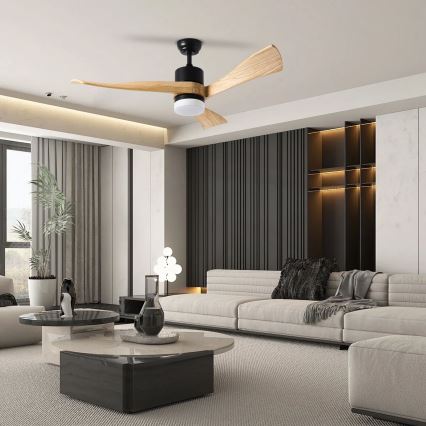 ZEVENTI - LED Ściemnialny wentylator sufitowy NATURITO LED/18W/230V 3000-6000K Wi-Fi Tuya czarny/dąb + zdalne sterowanie