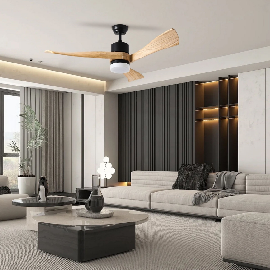 ZEVENTI - LED Ściemnialny wentylator sufitowy NATURITO LED/18W/230V 3000-6000K Wi-Fi Tuya czarny/dąb + zdalne sterowanie