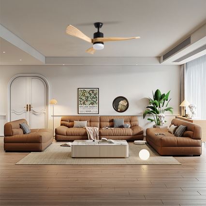 ZEVENTI - LED Ściemnialny wentylator sufitowy NATURITO LED/18W/230V 3000-6000K Wi-Fi Tuya czarny/dąb + zdalne sterowanie