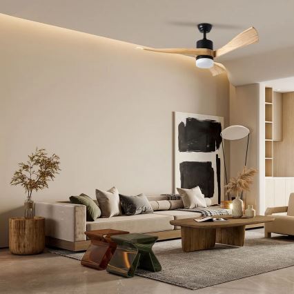 ZEVENTI - LED Ściemnialny wentylator sufitowy NATURITO LED/18W/230V 3000-6000K Wi-Fi Tuya czarny/dąb + zdalne sterowanie