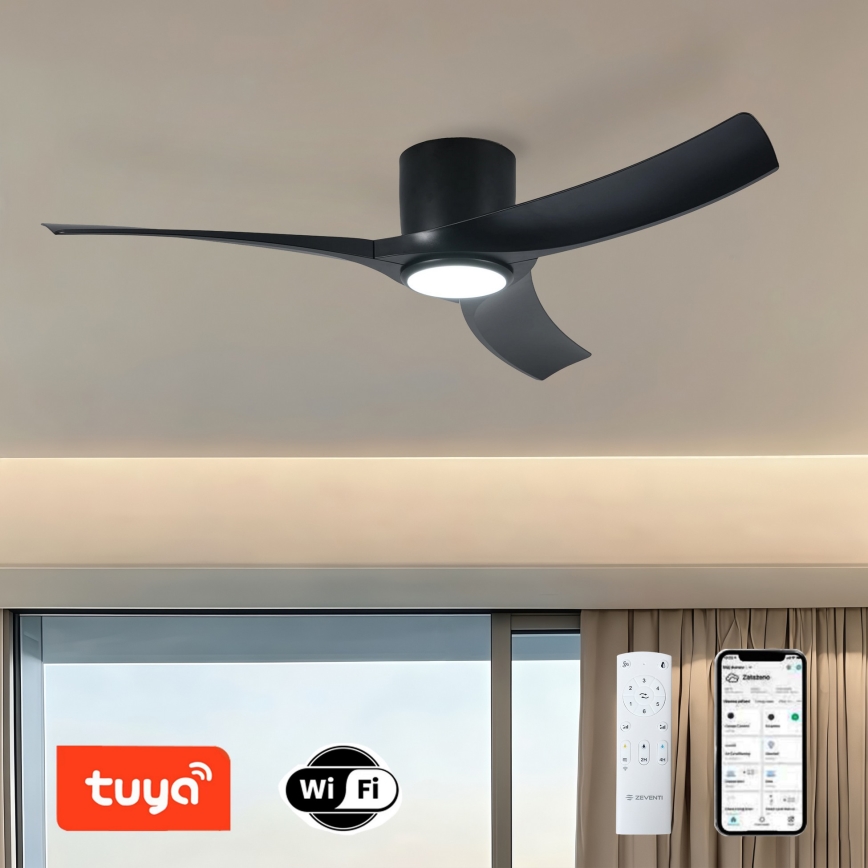 ZEVENTI - LED ściemnialny wentylator sufitowy ORBITO LED/24W/230V 3000/4000/6000K Wi-Fi Tuya czarny + pilot zdalnego sterowania