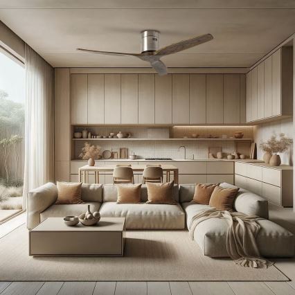 ZEVENTI - Wentylator sufitowy SPELLO Wi-Fi Tuya matowy chrom/dąb + zdalne sterowanie