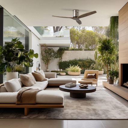 ZEVENTI - Wentylator sufitowy SPELLO Wi-Fi Tuya matowy chrom/dąb + zdalne sterowanie