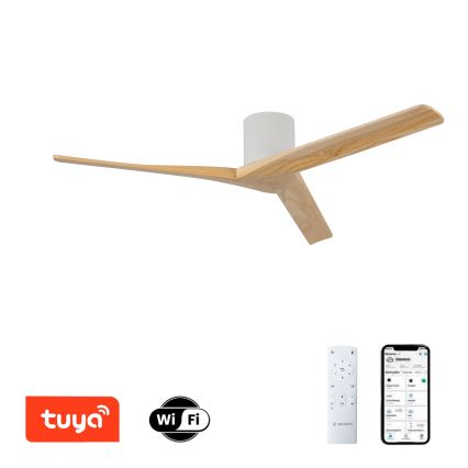 ZEVENTI - Wentylator sufitowy VELLON Wi-Fi Tuya biały/paulownia + zdalne sterowanie