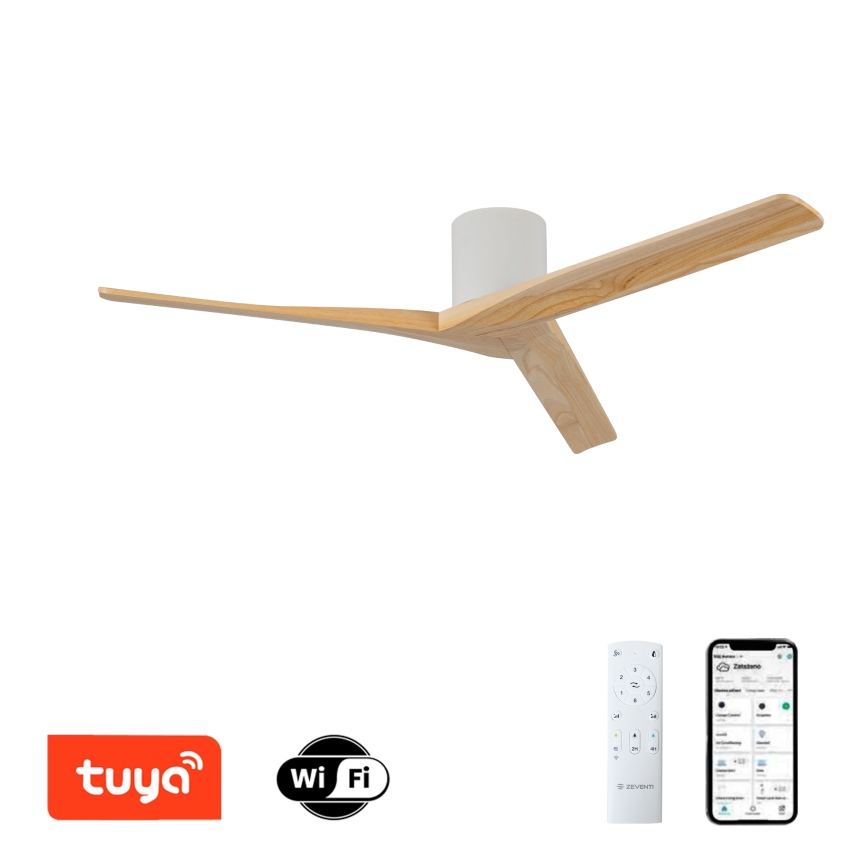 ZEVENTI - Wentylator sufitowy VELLON Wi-Fi Tuya biały/paulownia + zdalne sterowanie