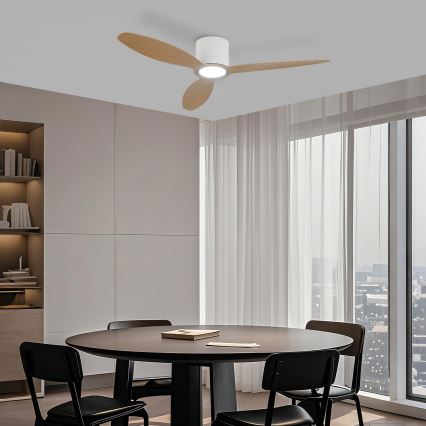 ZEVENTI - LED ściemnialny wentylator sufitowy VENTORA LED/24W/230V 3000/4000/6000K Wi‑Fi Tuya biały/dąb + pilot zdalnego sterowania
