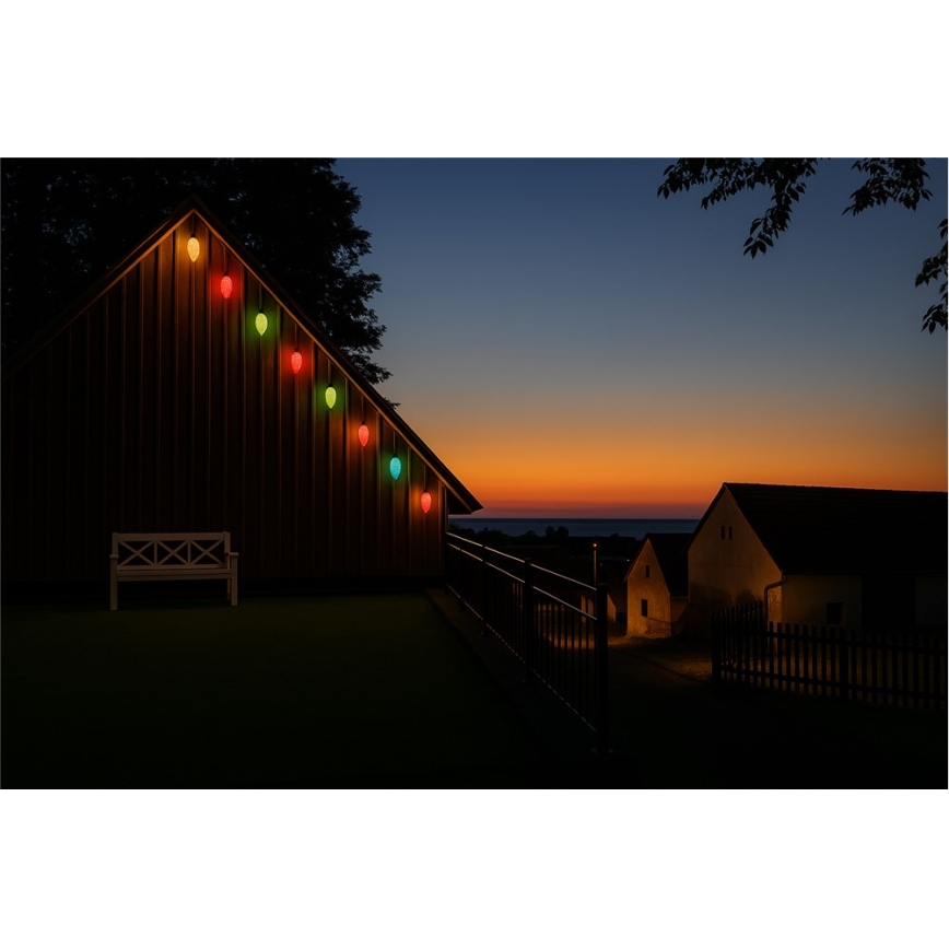 LED Zewnętrzna girlanda CONE FILAMENT 20xE10 19m kolorowa/ciepła biała IP44, Wyprodukowano w UE