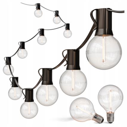 Zewnętrzna girlanda świetlna LED 20xE12/1W/230V, 20 m, IP65, czarna