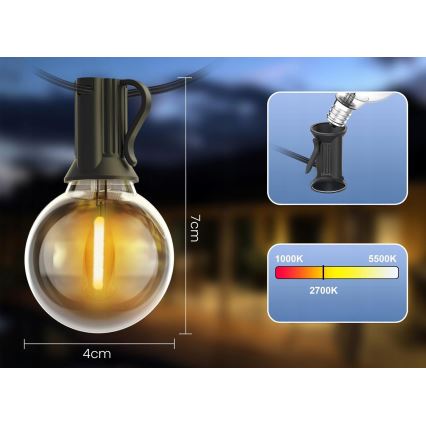 Zewnętrzna girlanda świetlna LED 20xE12/1W/230V, 20 m, IP65, czarna