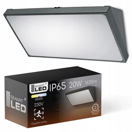 Zewnętrzna lampa ścienna LED z czujnikiem ruchu, 20W/230V, IP65, szara