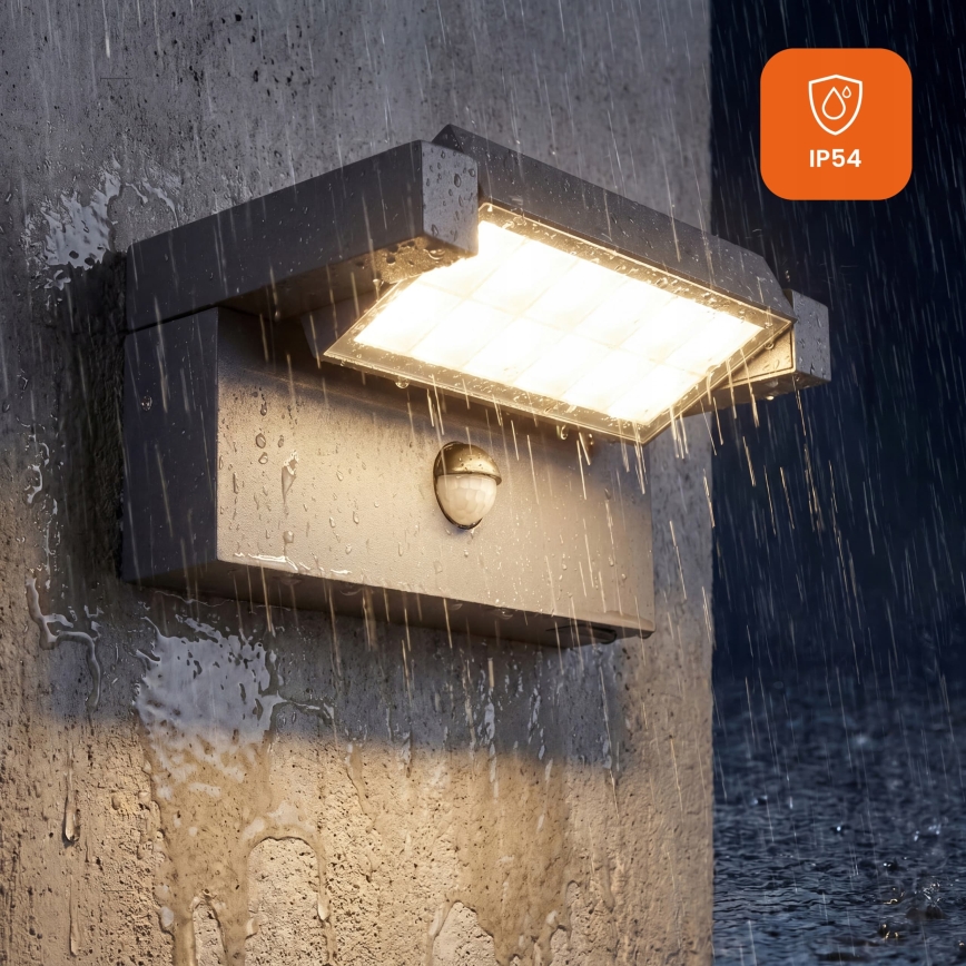 LED Zewnętrzna lampa ścienna z czujnikiem ruchu i zmierzchu LED/25W/230V 3000/4000/6500K IP54 czarna