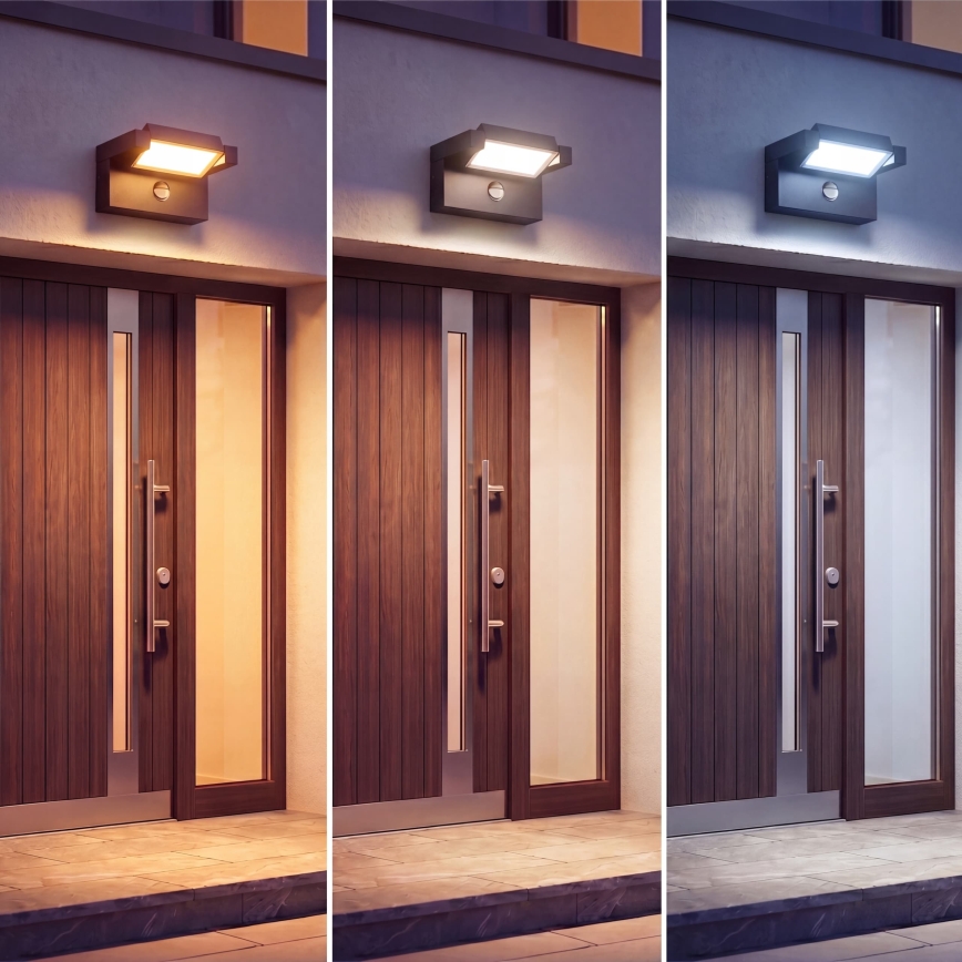 LED Zewnętrzna lampa ścienna z czujnikiem ruchu i zmierzchu LED/25W/230V 3000/4000/6500K IP54 czarna