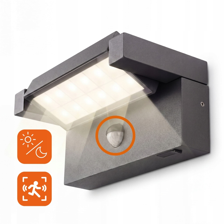 LED Zewnętrzna lampa ścienna z czujnikiem ruchu i zmierzchu LED/25W/230V 3000/4000/6500K IP54 czarna
