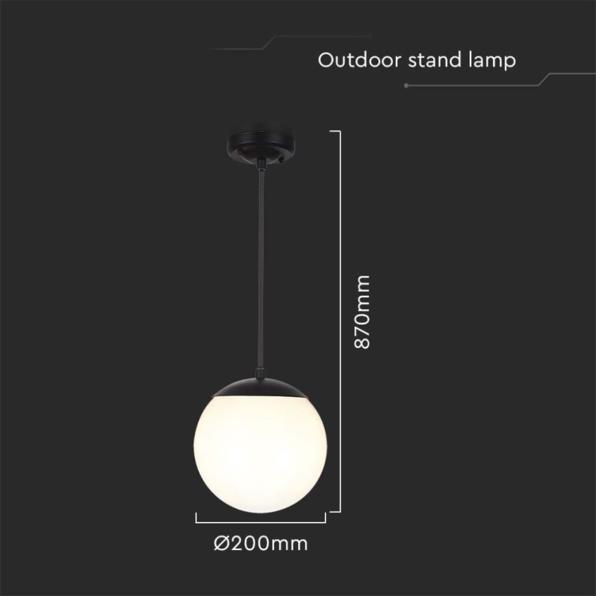 Zewnętrzna lampa wisząca na przewodzie 1xE27/60W/230V śr. 20 cm IP44 czarna