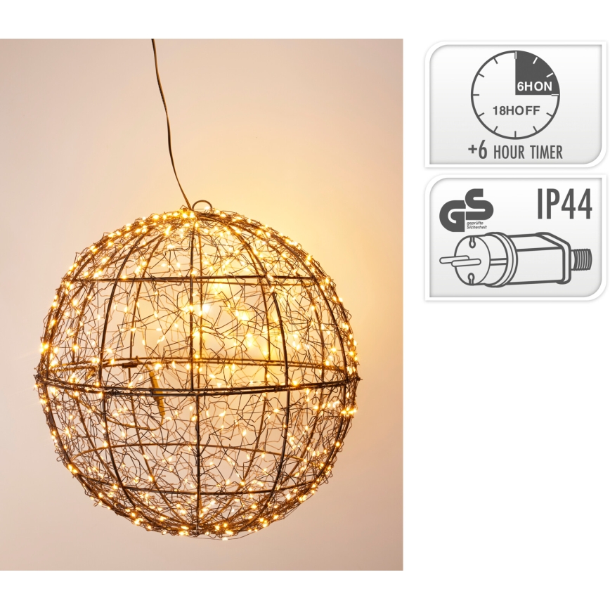 Zewnętrzna świąteczna dekoracja LED 500xLED/230V, śr. 35 cm, IP44, kula, ciepłe białe światło, czarna