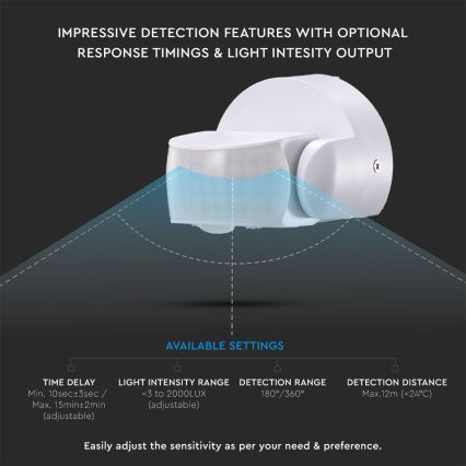 Zewnętrzny czujnik ruchu na podczerwień 180/360° 600W/230V IP65 biały