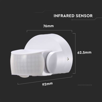 Zewnętrzny czujnik ruchu na podczerwień 180/360° 600W/230V IP65 biały