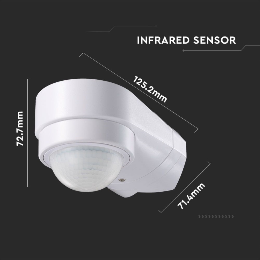 Zewnętrzny czujnik ruchu na podczerwień 240° 600W/230V IP65 biały
