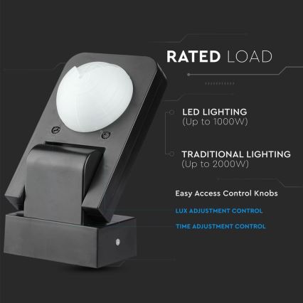 Zewnętrzny czujnik ruchu na podczerwień 360° 1000W/230V IP65 czarny