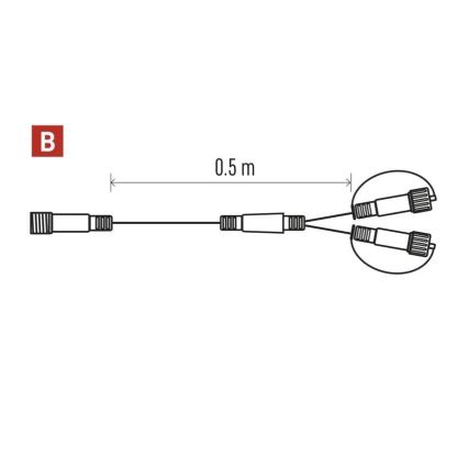 Zewnętrzny kabel rozgałęziający do łączonych łańcuchów świetlnych, 0,5 m, IP44
