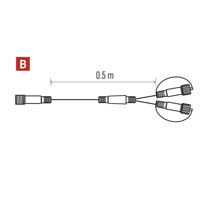 Zewnętrzny kabel rozgałęziający do łączonych łańcuchów świetlnych, 0,5 m, IP44