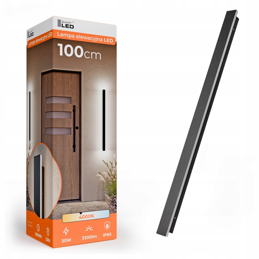 Zewnętrzny kinkiet LED/30W/230V 100 cm IP65 czarny
