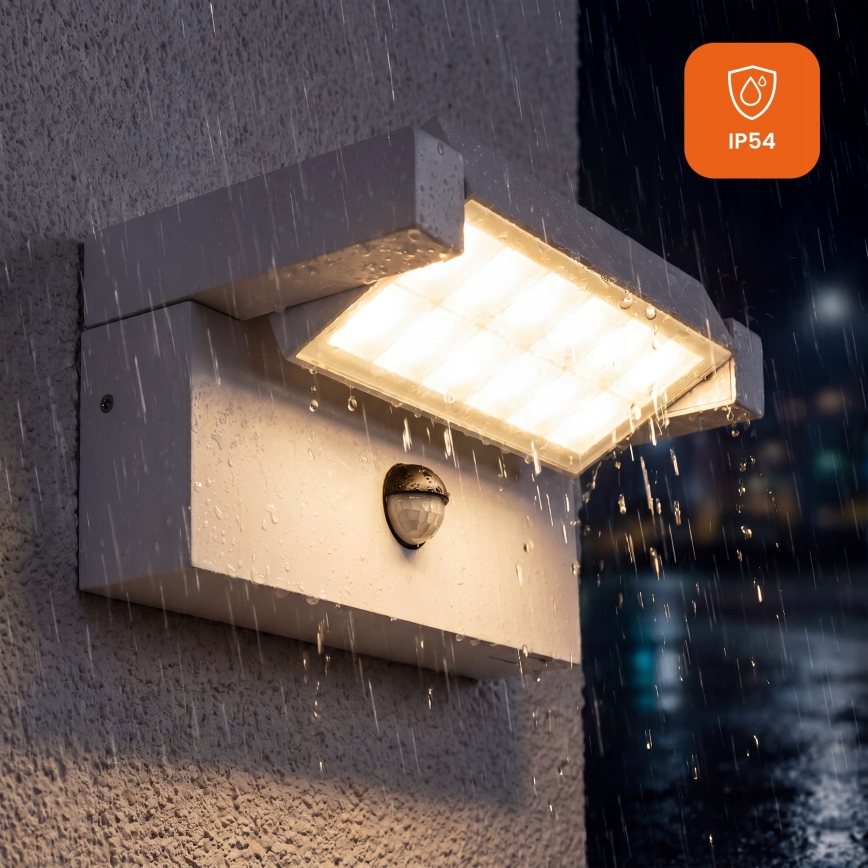 Zewnętrzna oprawa ścienna LED z czujnikiem ruchu i zmierzchu LED/25W/230V 3000/4000/6500K IP54 biała